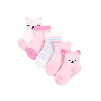 SYGA 5 Pairs Baby Girl Boys Non Slip Trainer Socks Toddlers Infant Socks Warm and Socks Cotton Stretch Crew Anti-Slip Baby Socks- Pink Bunny, 0-1 Years