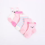 SYGA 5 Pairs Baby Girl Boys Non Slip Trainer Socks Toddlers Infant Socks Warm and Socks Cotton Stretch Crew Anti-Slip Baby Socks- Pink Bunny, 0-1 Years