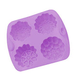 SYGA 4 Cavity Different Flowers Designs Muffins Jelly Candle Soap Silicon Mould (Colour May Vary)
