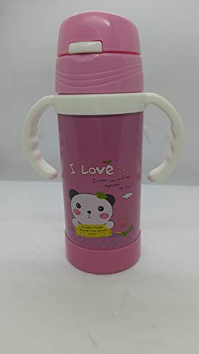 Syga Steel Sipper Baby Drinking Water Bottle, Handle with Straw, Vacuum Insulated Flask Leakproof Bottle, for School, Outdoors- Assorted Color and Design