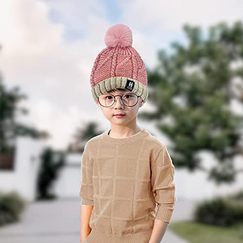 SYGA Winter Woolen Cap for Kids with Faux Fur Bobble Pom Pom and Braided Lining, Suitable for 5-13 Years