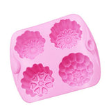 SYGA 4 Cavity Different Flowers Designs Muffins Jelly Candle Soap Silicon Mould (Colour May Vary)