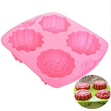SYGA 4 Cavity Different Flowers Designs Muffins Jelly Candle Soap Silicon Mould (Colour May Vary)