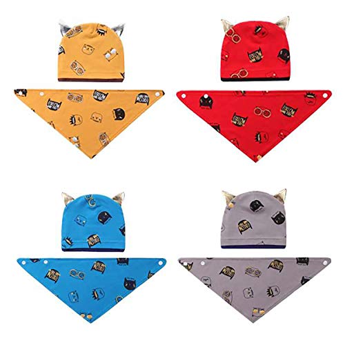 SYGA New Born Baby Knitted Printed Hat with Triangle Scarf,Fetal Hat Newborn Cap Sleeping Cap