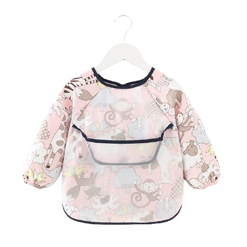 SYGA Baby Bibs with Sleeves Waterproof Feeding Bibs Unisex Baby Dribble Bibs Painting Apron Bibs Adjustable Closure with Large Pocket for Infant Toddler 1 to 3 Years Old