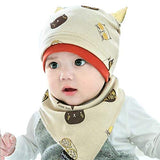 SYGA New Born Baby Knitted Printed Hat with Triangle Scarf,Fetal Hat Newborn Cap Sleeping Cap