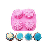 SYGA 4 Cavity Different Flowers Designs Muffins Jelly Candle Soap Silicon Mould (Colour May Vary)