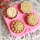 SYGA 4 Cavity Different Flowers Designs Muffins Jelly Candle Soap Silicon Mould (Colour May Vary)