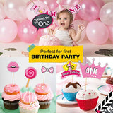 SYGA First Birthday Photo Booth Props with Banner-27Pcs (Pink Color) for 1st Bday Theme Supplies Baby Kids Combo Decorations Items/Cake Smash/High Chair, Babies Room Decor