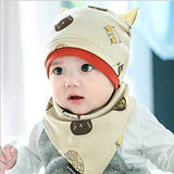SYGA New Born Baby Knitted Printed Hat with Triangle Scarf,Fetal Hat Newborn Cap Sleeping Cap