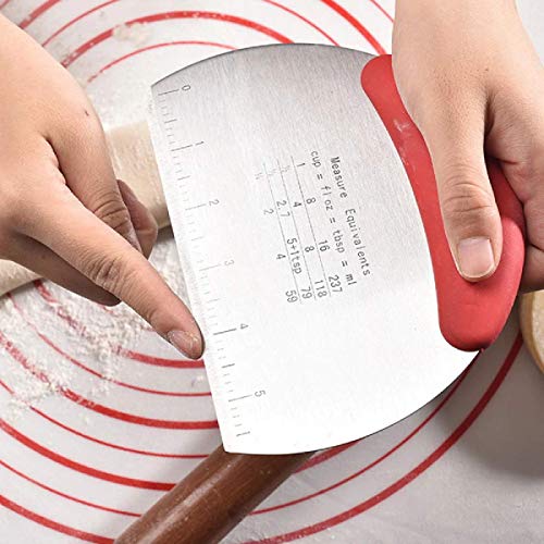 SYGA Cake Smoother with Scale Cutting Knife Utility Flour Scraping Baking Tool (Red)