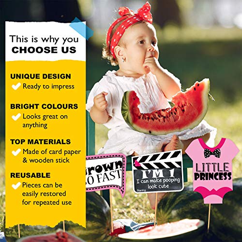 SYGA First Birthday Photo Booth Props with Banner-27Pcs (Pink Color) for 1st Bday Theme Supplies Baby Kids Combo Decorations Items/Cake Smash/High Chair, Babies Room Decor