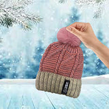 SYGA Winter Woolen Cap for Kids with Faux Fur Bobble Pom Pom and Braided Lining, Suitable for 5-13 Years