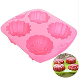 SYGA 4 Cavity Different Flowers Designs Muffins Jelly Candle Soap Silicon Mould (Colour May Vary)