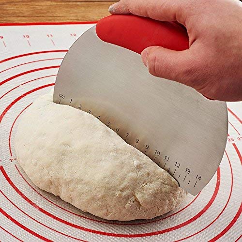 SYGA Cake Smoother with Scale Cutting Knife Utility Flour Scraping Baking Tool (Red)