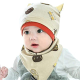 SYGA New Born Baby Knitted Printed Hat with Triangle Scarf,Fetal Hat Newborn Cap Sleeping Cap