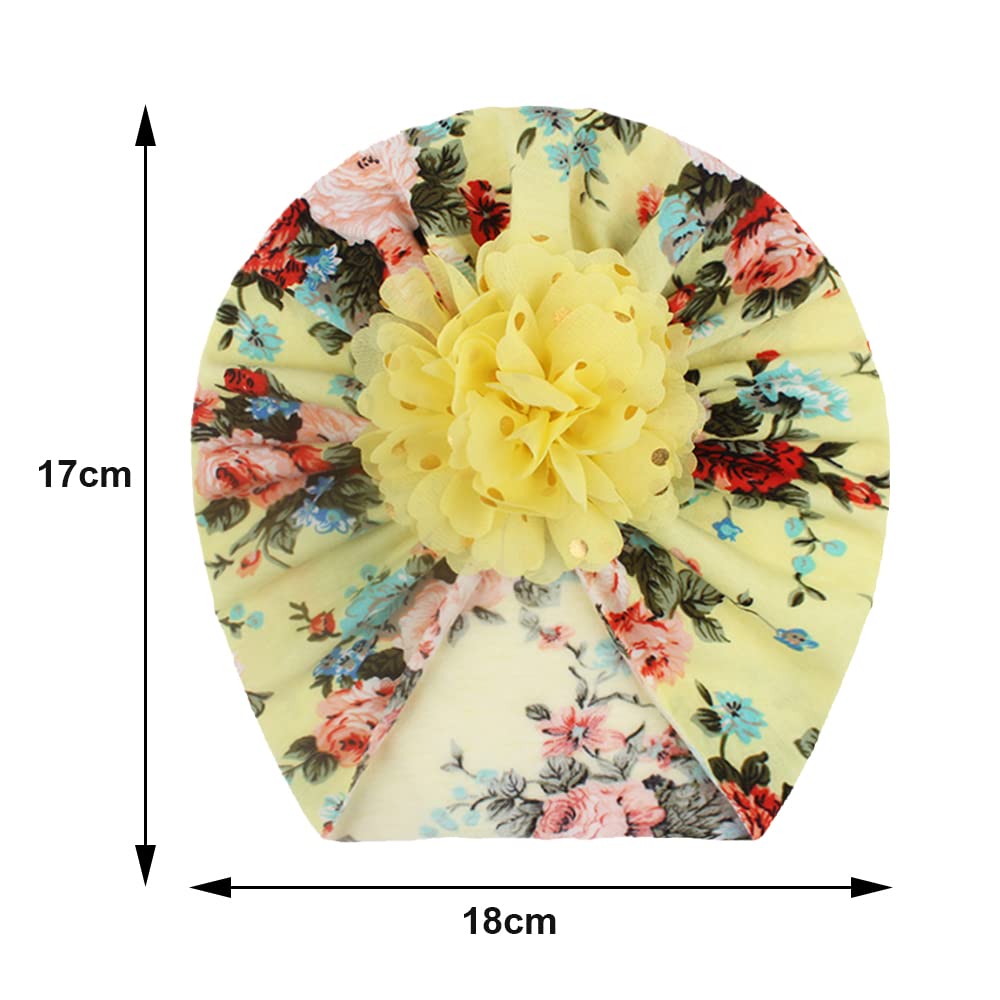 SYGA Baby Turban Hat, Toddler Beanie Cap Infant Hat 0-4 Year Cotton Floral Hat Headwear Cap Hat Accessories Unisex with Big Bow Soft Cute Knot Newborn Hospital Hat Floral