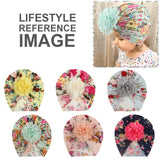 SYGA Baby Turban Hat, Toddler Beanie Cap Infant Hat 0-4 Year Cotton Floral Hat Headwear Cap Hat Accessories Unisex with Big Bow Soft Cute Knot Newborn Hospital Hat Floral