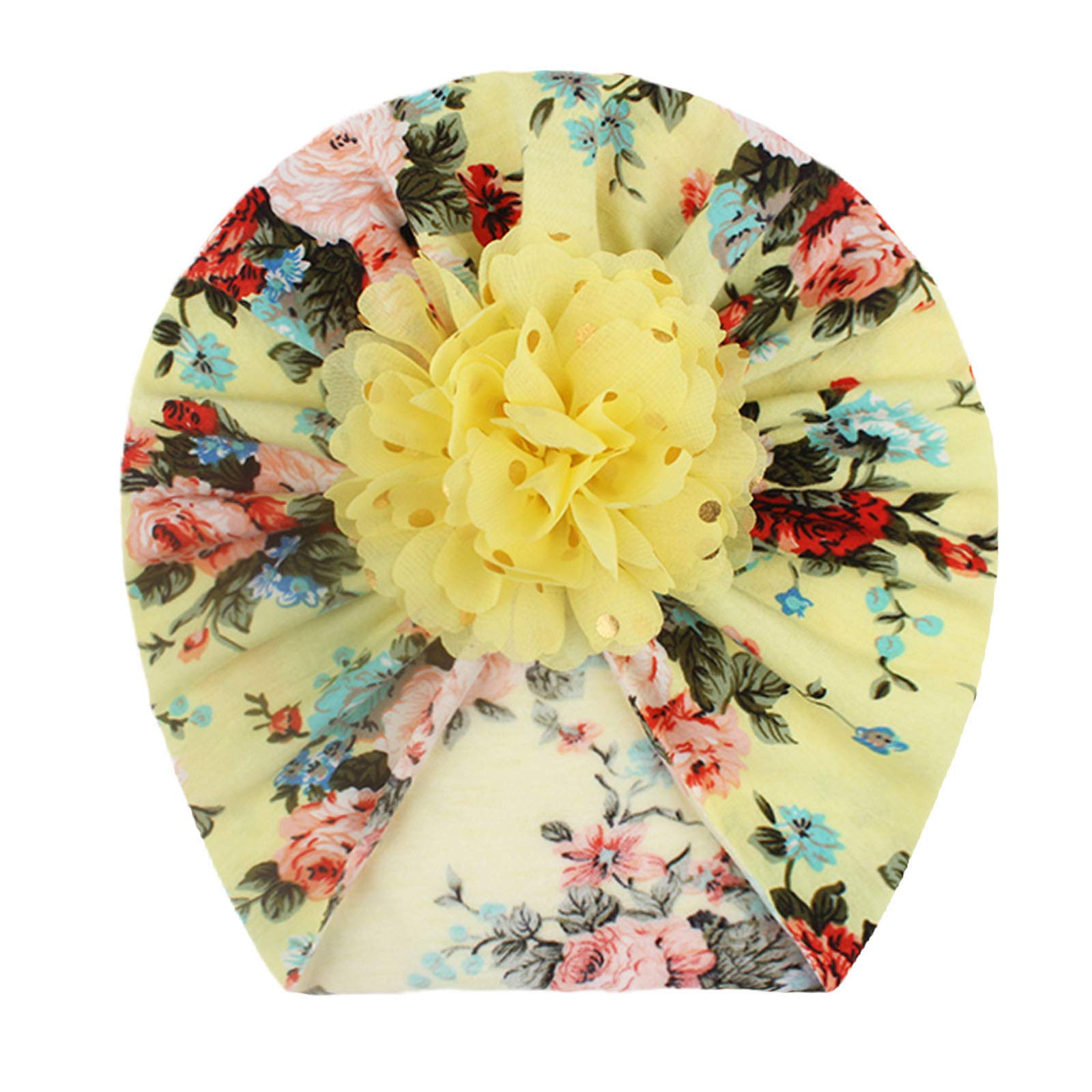 SYGA Baby Turban Hat, Toddler Beanie Cap Infant Hat 0-4 Year Cotton Floral Hat Headwear Cap Hat Accessories Unisex with Big Bow Soft Cute Knot Newborn Hospital Hat Floral