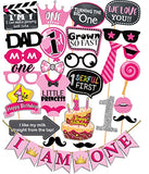 SYGA First Birthday Photo Booth Props with Banner-27Pcs (Pink Color) for 1st Bday Theme Supplies Baby Kids Combo Decorations Items/Cake Smash/High Chair, Babies Room Decor