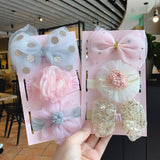 European and American bow flower headband children's lace headband flower hair accessories baby full moon hundred days three-piece gift box headband
