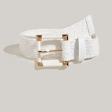 Girl's white pp straw woven buckle beach outer tower pp grass belt