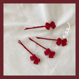 Sweet and cute princess on the run~Red bow one-word clip simple temperament bangs clip side clip girls headdress