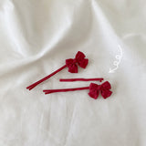 Sweet and cute princess on the run~Red bow one-word clip simple temperament bangs clip side clip girls headdress