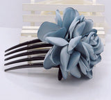 The new Korean high-end fabric burning iron edge flower hair comb five-tooth insert comb boutique hair accessories camellia plate hair fork