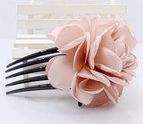 The new Korean high-end fabric burning iron edge flower hair comb five-tooth insert comb boutique hair accessories camellia plate hair fork