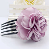 The new Korean high-end fabric burning iron edge flower hair comb five-tooth insert comb boutique hair accessories camellia plate hair fork
