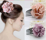 The new Korean high-end fabric burning iron edge flower hair comb five-tooth insert comb boutique hair accessories camellia plate hair fork