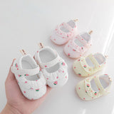 23 Cotton Velcro Soft Bottom Toddler Shoes Infants and Children Anti-skid Floor Socks Strawberry Lace Light Comfortable Shoes