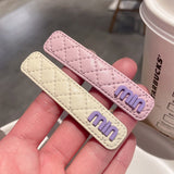 Summer style small fragrance letter hairpin imitation leather bangs clip purple beige small hairpin forehead broken hairpin edge clip