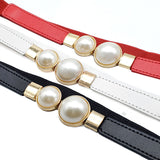 European and American style retro pearl buckle thin belt ladies dress elastic elastic belt hook wear narrow girdle