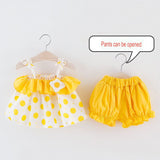 0-4 years old girl summer skirt suit 2 cotton wave point suspender skirt two-piece set 6 months baby solid color shorts