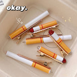 Funny creative cigarette hairpin female personality interesting simulation cigarette butt duckbill clip side bangs clip hairpin headdress