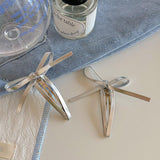 Silver leather bow hairpin female sweet cool bangs clip 2023 net red new hairpin temperament bb clip headdress