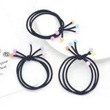 Card 3 strands 6 color beads head rope black knotted hair rope Korean version cute color beads rubber band one yuan wholesale