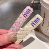 Summer style small fragrance letter hairpin imitation leather bangs clip purple beige small hairpin forehead broken hairpin edge clip