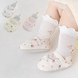 23 Cotton Velcro Soft Bottom Toddler Shoes Infants and Children Anti-skid Floor Socks Strawberry Lace Light Comfortable Shoes