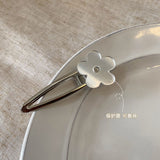 Korean simple silver flower hairpin women's side clip 2023 new trendy net red back head one-word hairpin