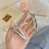 Silver leather bow hairpin female sweet cool bangs clip 2023 net red new hairpin temperament bb clip headdress