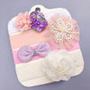 Leather rope with large flower pattern / hairband four piece set