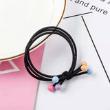 Card 3 strands 6 color beads head rope black knotted hair rope Korean version cute color beads rubber band one yuan wholesale