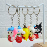 Cute cartoon Kuromi key chain strawberry three-dimensional soft rubber key chain school bag pendant children's small gifts wholesale