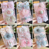 European and American bow flower headband children's lace headband flower hair accessories three-piece set baby baby hair accessories headband