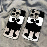 Big-eyed briquettes metal buttons Apple 14promax mobile phone case transparent iphone13/11/12xsmax new