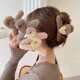 2022 autumn and winter new plush bowknot tassel hair clip back head grab clip female hair clip shark clip wholesale