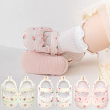 23 Cotton Velcro Soft Bottom Toddler Shoes Infants and Children Anti-skid Floor Socks Strawberry Lace Light Comfortable Shoes